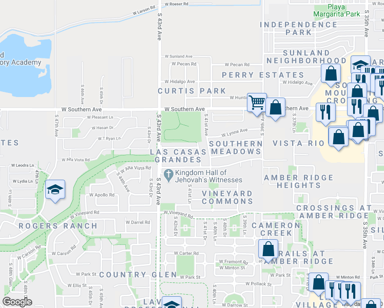 map of restaurants, bars, coffee shops, grocery stores, and more near 4127 West Burgess Lane in Phoenix