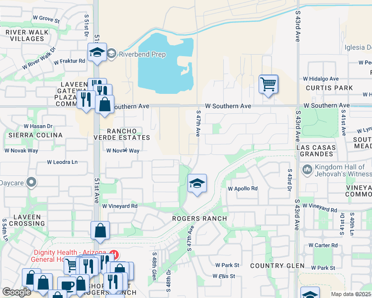 map of restaurants, bars, coffee shops, grocery stores, and more near 4714 West Leodra Lane in Phoenix