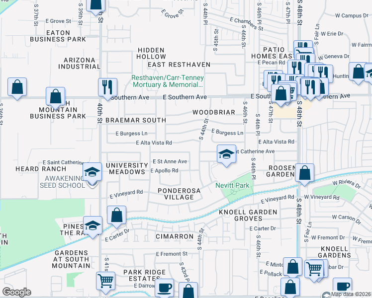 map of restaurants, bars, coffee shops, grocery stores, and more near 4317 East Saint Catherine Avenue in Phoenix
