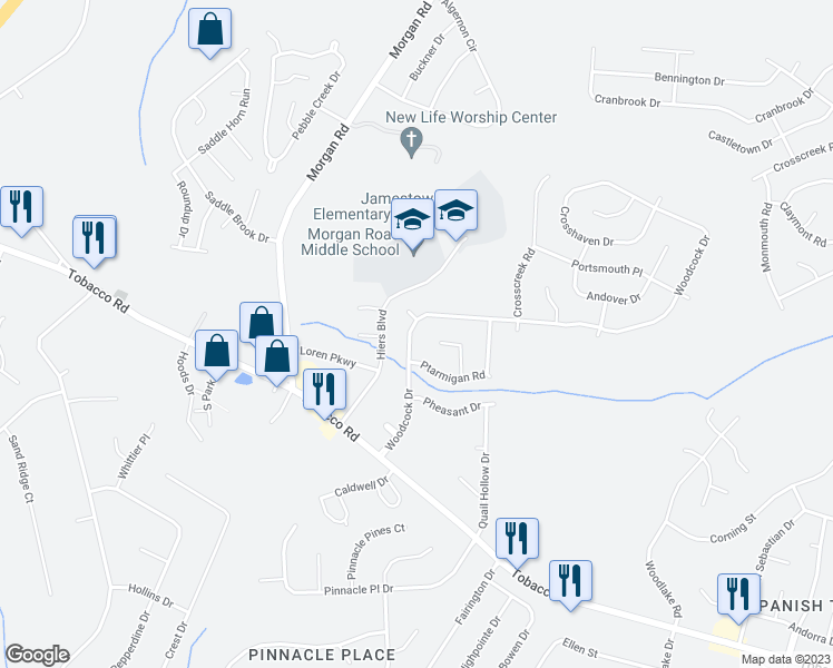 map of restaurants, bars, coffee shops, grocery stores, and more near 3722 Woodcock Drive in Hephzibah