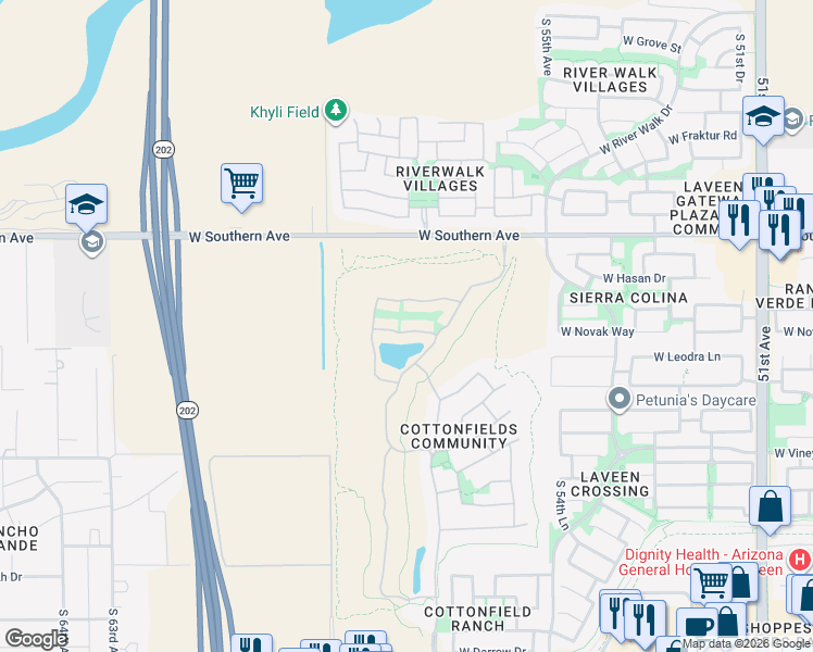 map of restaurants, bars, coffee shops, grocery stores, and more near 5715 West Novak Way in Phoenix