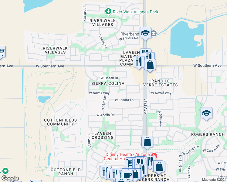 map of restaurants, bars, coffee shops, grocery stores, and more near 5308 West Novak Way in Phoenix