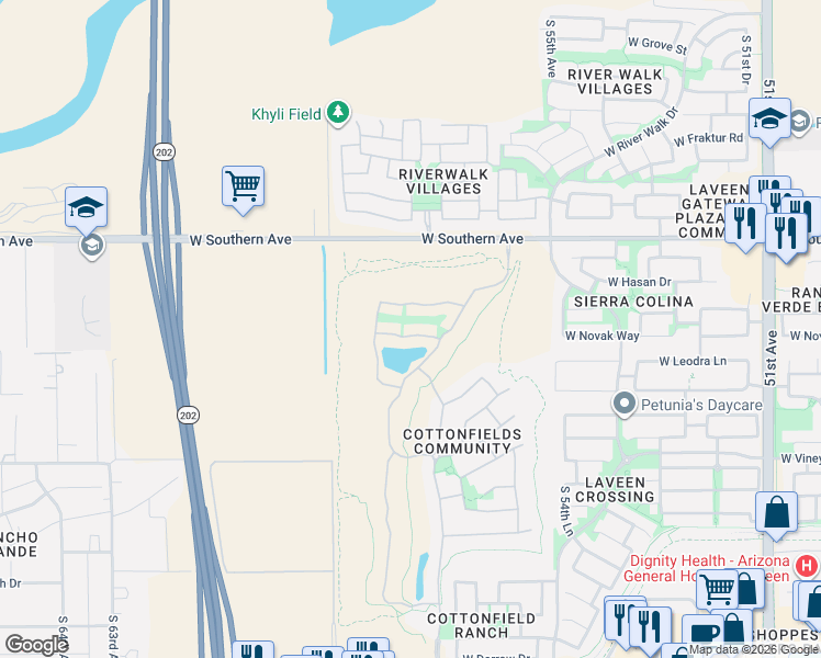 map of restaurants, bars, coffee shops, grocery stores, and more near 5715 West Novak Way in Phoenix