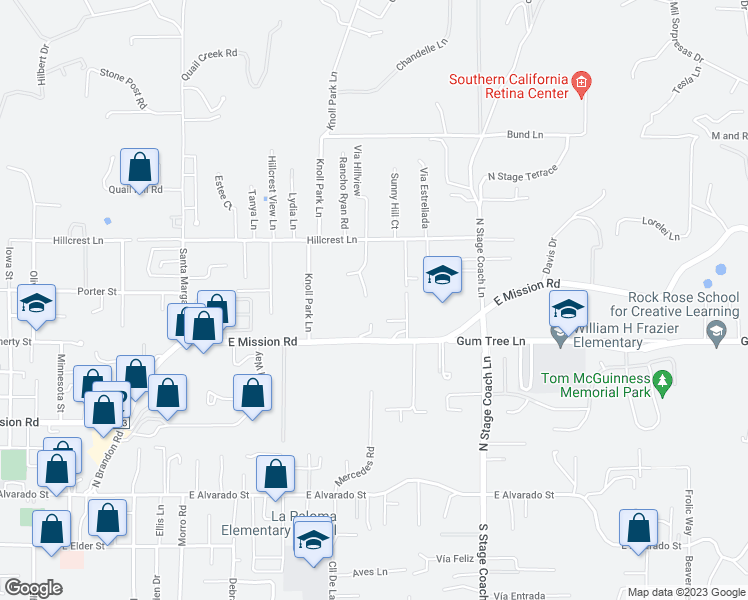 map of restaurants, bars, coffee shops, grocery stores, and more near 446 Crestcourt Lane in Fallbrook