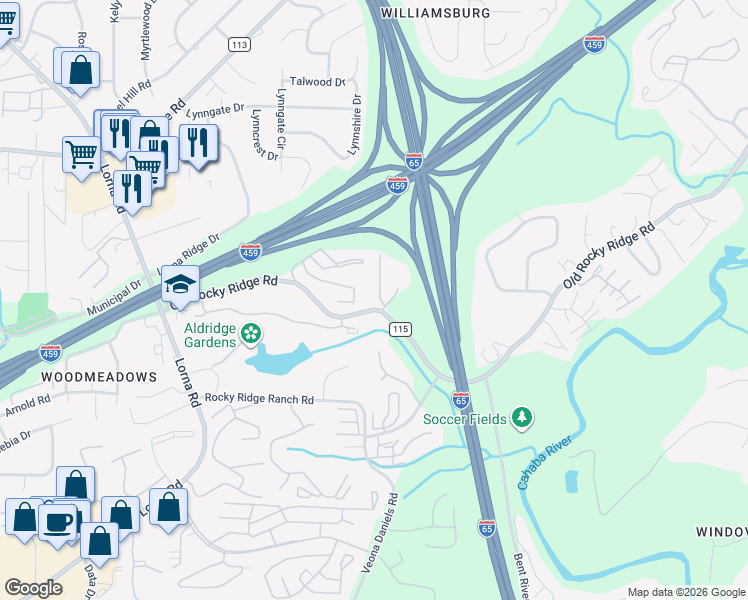 map of restaurants, bars, coffee shops, grocery stores, and more near 3700 Stone Ridge Terrace in Birmingham