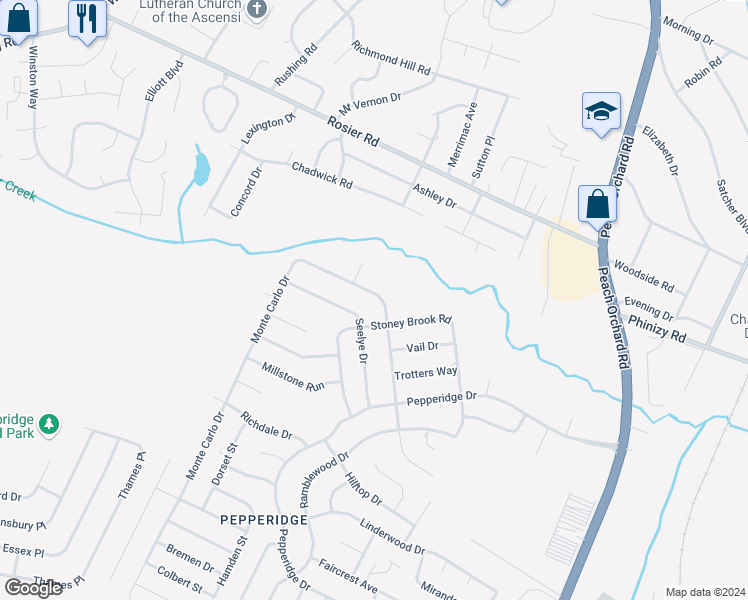 map of restaurants, bars, coffee shops, grocery stores, and more near 3521 Monte Carlo Drive in Augusta
