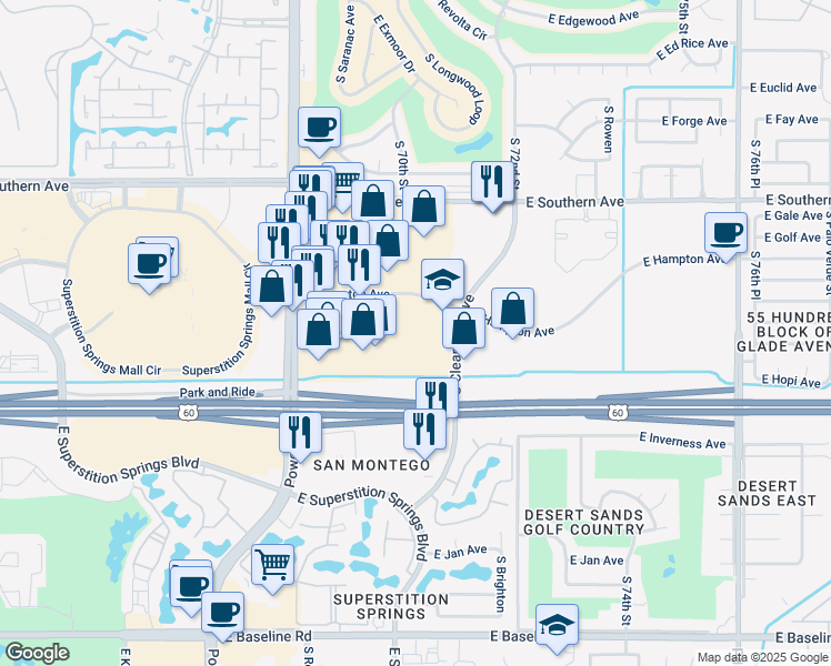 map of restaurants, bars, coffee shops, grocery stores, and more near 1444-1508 South Clearview Avenue in Mesa