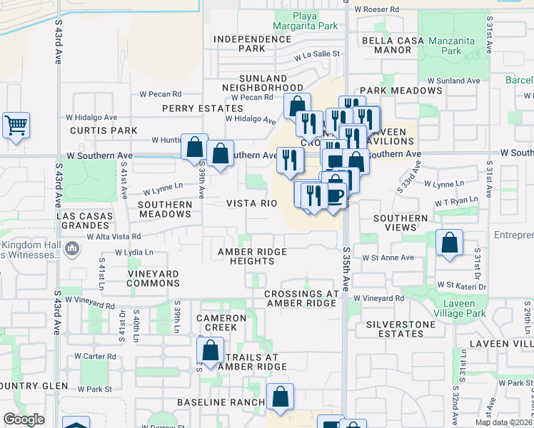 map of restaurants, bars, coffee shops, grocery stores, and more near 3709 West Burgess Lane in Phoenix
