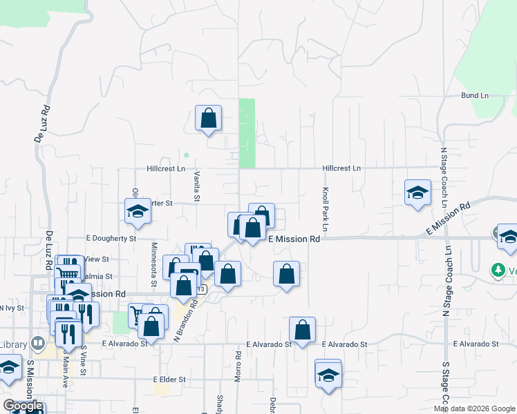 map of restaurants, bars, coffee shops, grocery stores, and more near Medio Terrace in Fallbrook
