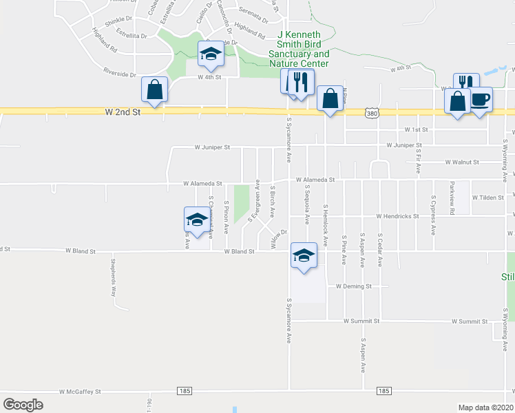 map of restaurants, bars, coffee shops, grocery stores, and more near 406 South Evergreen Avenue in Roswell