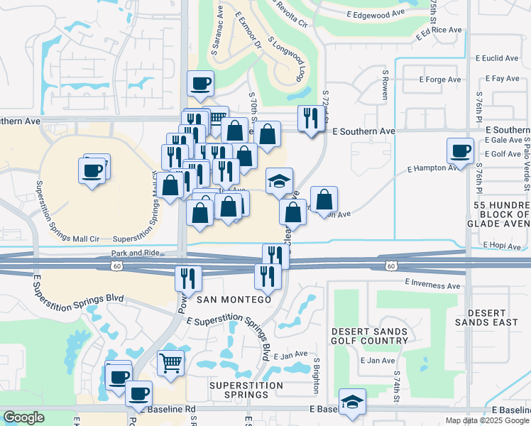 map of restaurants, bars, coffee shops, grocery stores, and more near 1444-1508 South Clearview Avenue in Mesa