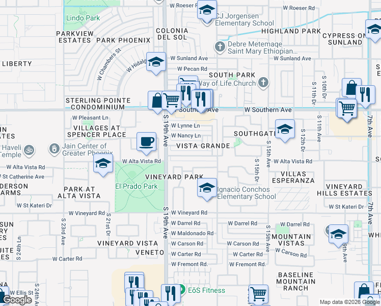 map of restaurants, bars, coffee shops, grocery stores, and more near 1736 West Saint Catherine Avenue in Phoenix