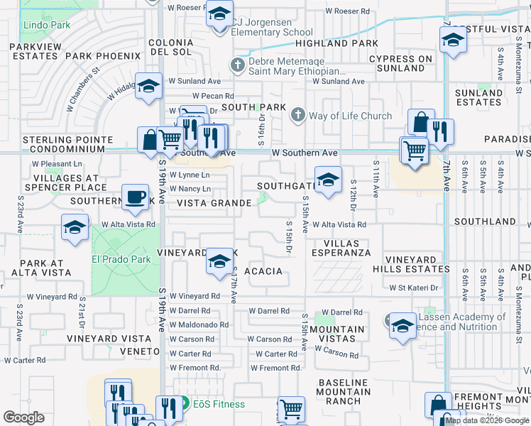 map of restaurants, bars, coffee shops, grocery stores, and more near 1618 West Saint Catherine Avenue in Phoenix