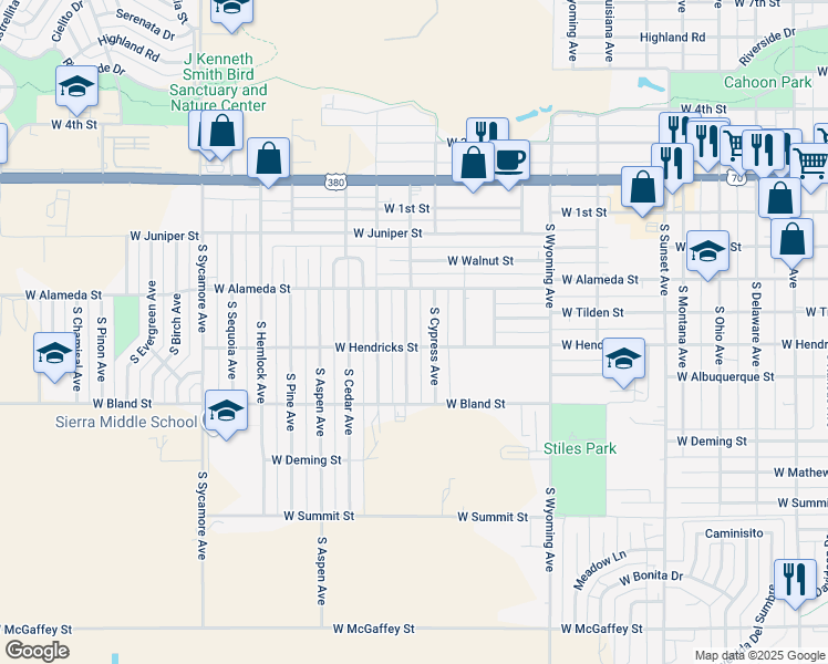 map of restaurants, bars, coffee shops, grocery stores, and more near 1934-1998 West Hendricks Street in Roswell