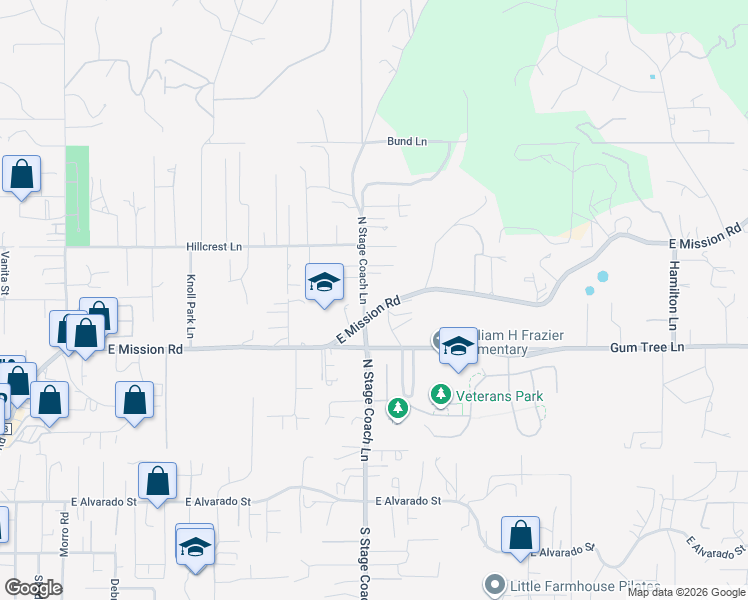 map of restaurants, bars, coffee shops, grocery stores, and more near 1708 East Mission Road in Fallbrook