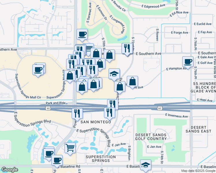map of restaurants, bars, coffee shops, grocery stores, and more near 1508 South Clearview Avenue in Mesa