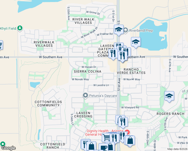 map of restaurants, bars, coffee shops, grocery stores, and more near 5310 West T Ryan Lane in Phoenix