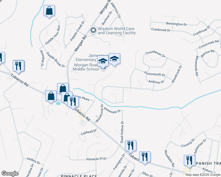 map of restaurants, bars, coffee shops, grocery stores, and more near 3717 Woodcock Drive in Hephzibah