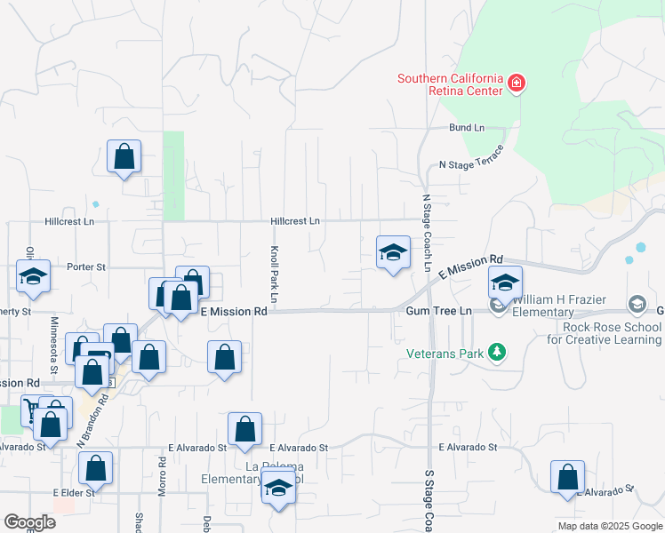 map of restaurants, bars, coffee shops, grocery stores, and more near 843 Hillcrest Terrace in Fallbrook