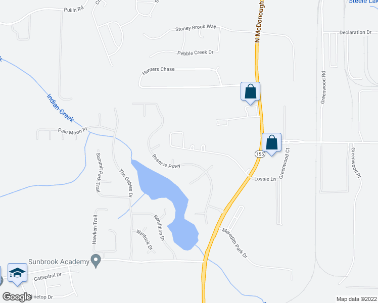 map of restaurants, bars, coffee shops, grocery stores, and more near 249 Lossie Lane in McDonough