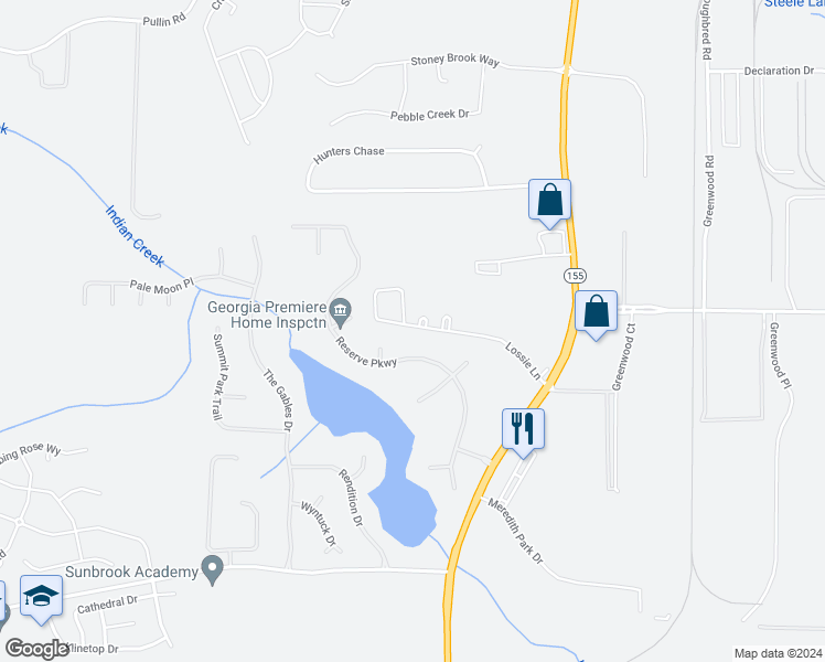 map of restaurants, bars, coffee shops, grocery stores, and more near 253 Lossie Lane in McDonough