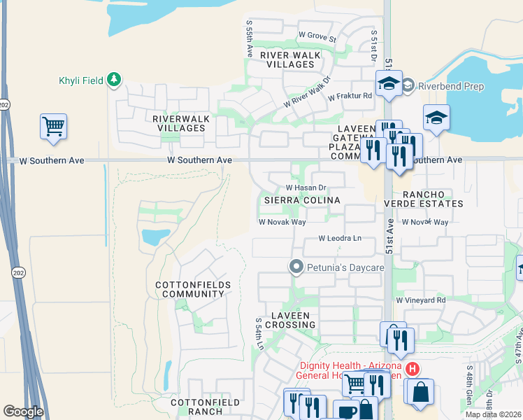map of restaurants, bars, coffee shops, grocery stores, and more near 5434 West T Ryan Lane in Phoenix