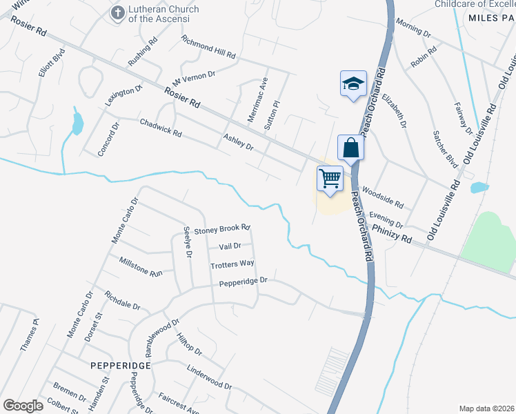 map of restaurants, bars, coffee shops, grocery stores, and more near 3528 Stoney Brook Road in Augusta