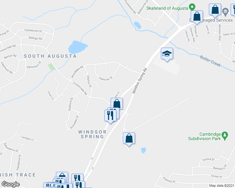 map of restaurants, bars, coffee shops, grocery stores, and more near 3509 Oakview Place in Hephzibah