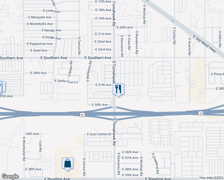 map of restaurants, bars, coffee shops, grocery stores, and more near 1551 East 27th Avenue in Apache Junction