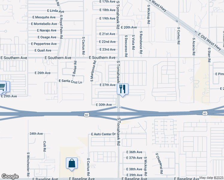 map of restaurants, bars, coffee shops, grocery stores, and more near 1551 East 27th Avenue in Apache Junction
