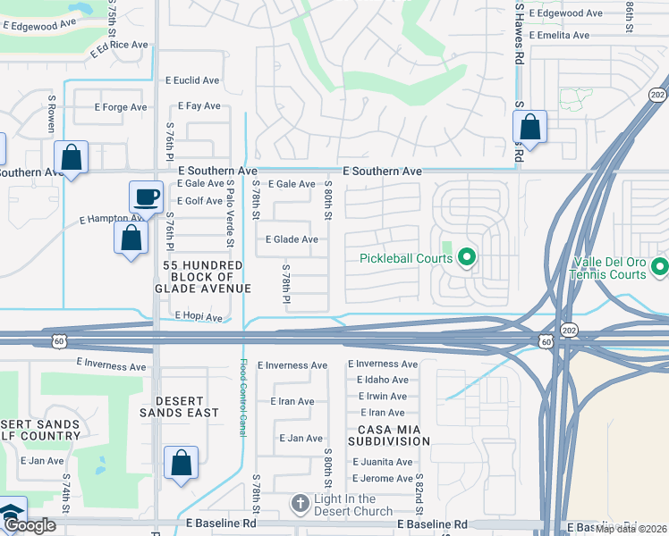 map of restaurants, bars, coffee shops, grocery stores, and more near 1349 South 80th Street in Mesa