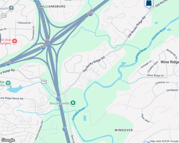 map of restaurants, bars, coffee shops, grocery stores, and more near 2420 Old Rocky Ridge Road in Birmingham