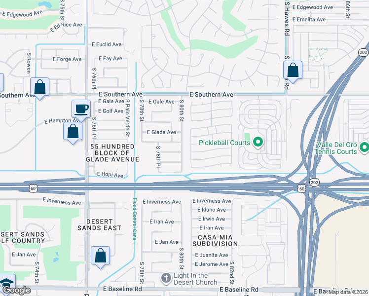 map of restaurants, bars, coffee shops, grocery stores, and more near 1349 South 80th Street in Mesa