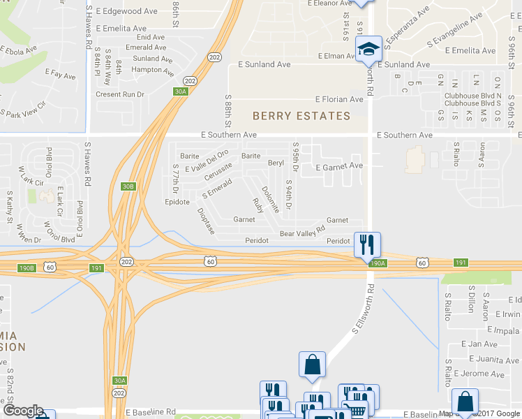 map of restaurants, bars, coffee shops, grocery stores, and more near Ruby in Mesa