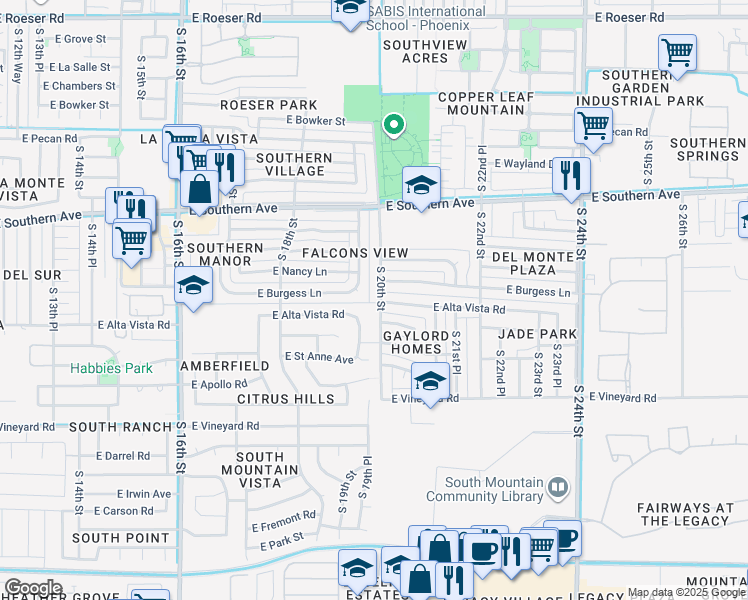 map of restaurants, bars, coffee shops, grocery stores, and more near 6213 South 19th Place in Phoenix