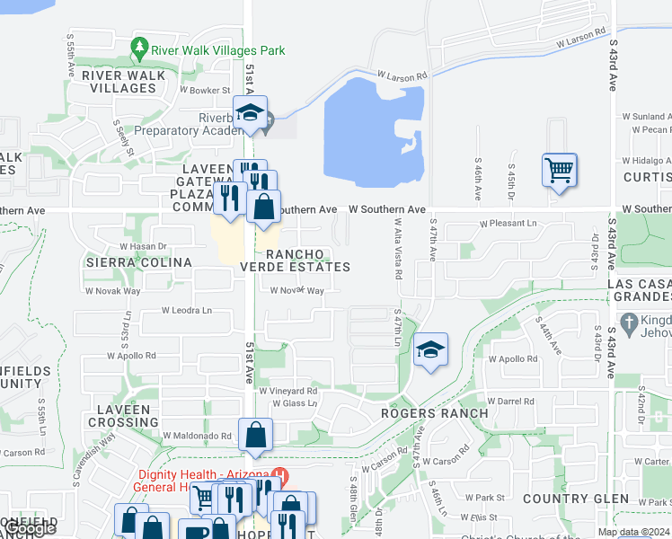 map of restaurants, bars, coffee shops, grocery stores, and more near 6305 South 49th Drive in Phoenix