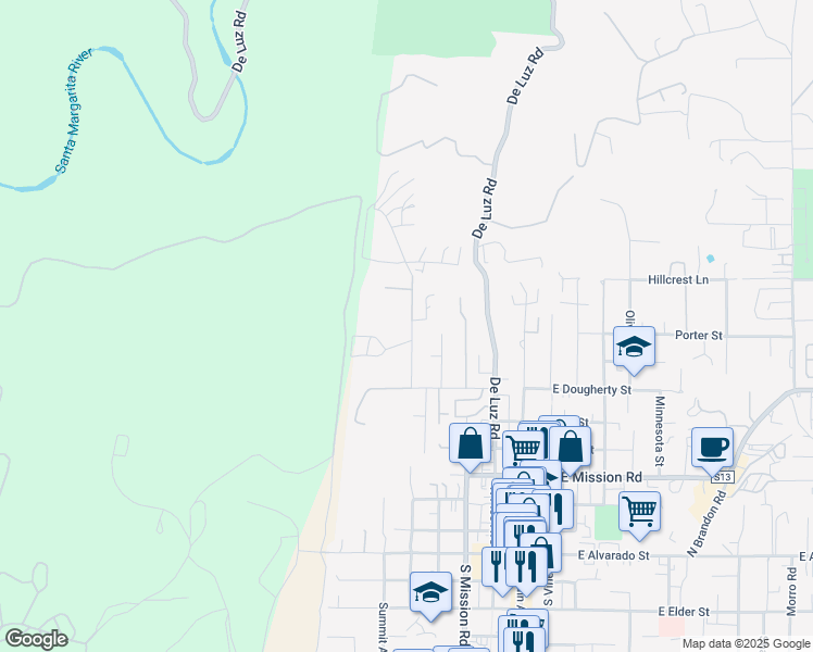 map of restaurants, bars, coffee shops, grocery stores, and more near 2 Shady Hill Lane in Fallbrook