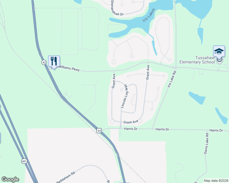 map of restaurants, bars, coffee shops, grocery stores, and more near 2084 Grant Avenue in McDonough