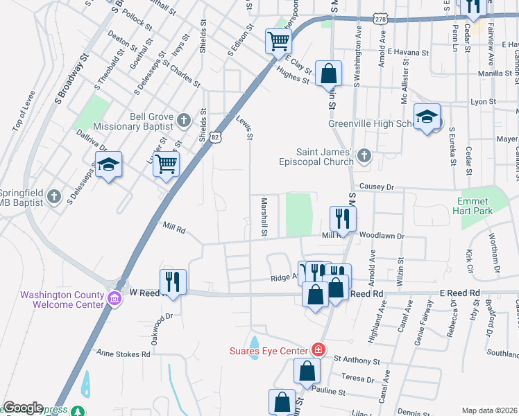 map of restaurants, bars, coffee shops, grocery stores, and more near 1110 Marshall St in Greenville