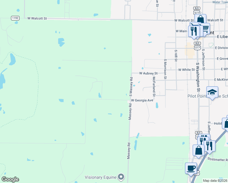 map of restaurants, bars, coffee shops, grocery stores, and more near 9330 Wilson Road in Pilot Point