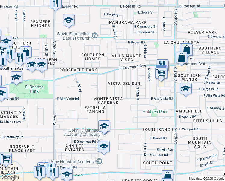 map of restaurants, bars, coffee shops, grocery stores, and more near 6208 South 12th Street in Phoenix