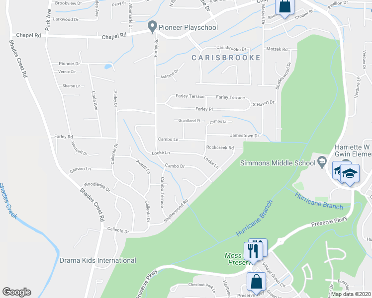 map of restaurants, bars, coffee shops, grocery stores, and more near 2332 Locke Lane in Birmingham