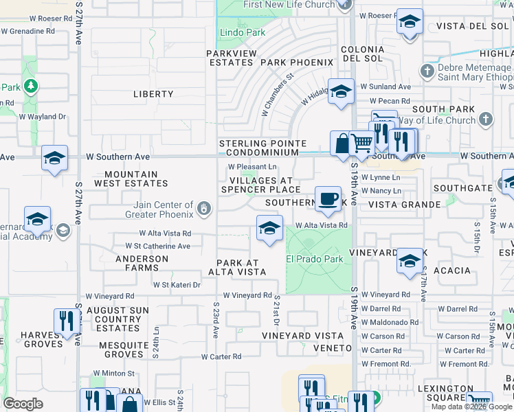 map of restaurants, bars, coffee shops, grocery stores, and more near 2132 West Burgess Lane in Phoenix