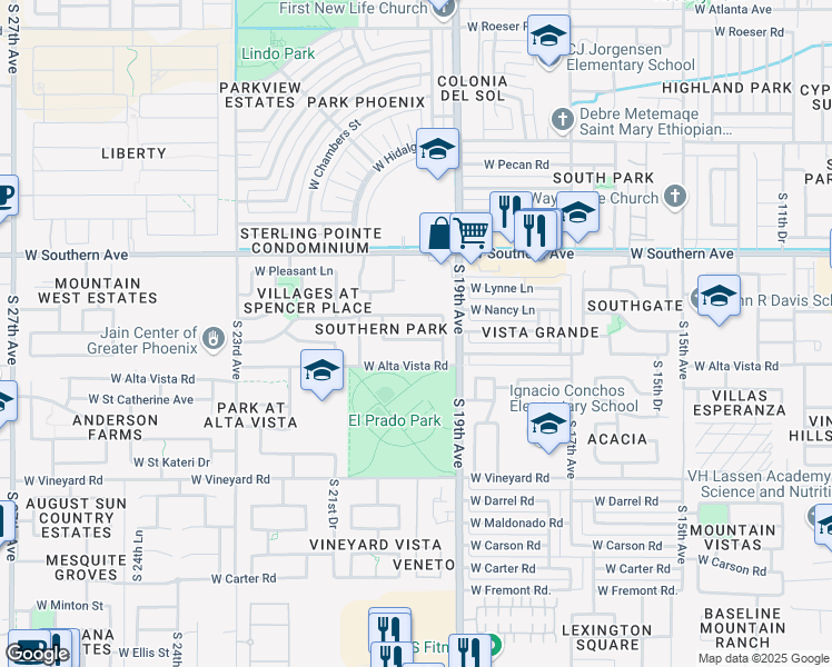 map of restaurants, bars, coffee shops, grocery stores, and more near 1926 West Burgess Lane in Phoenix