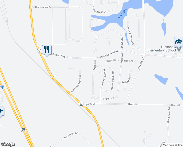 map of restaurants, bars, coffee shops, grocery stores, and more near 2086 Grant Avenue in McDonough