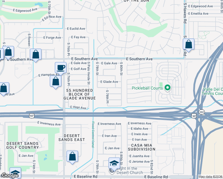 map of restaurants, bars, coffee shops, grocery stores, and more near 7944 East Hampton Avenue in Mesa