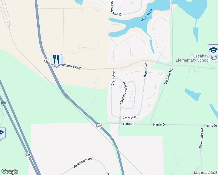 map of restaurants, bars, coffee shops, grocery stores, and more near 2086 Grant Avenue in McDonough
