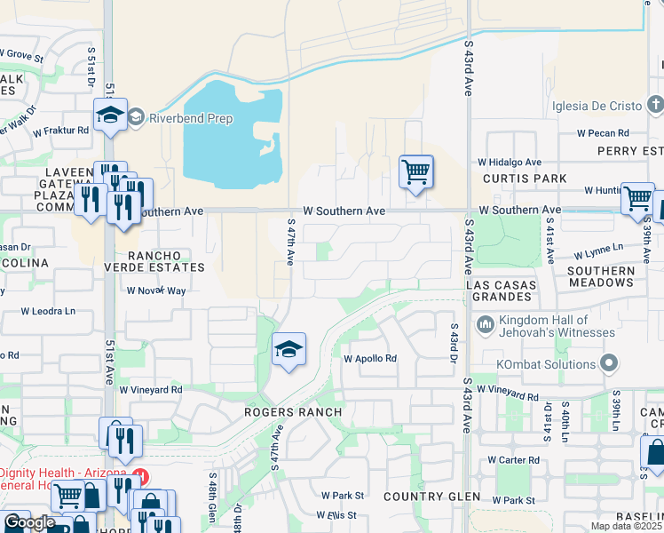 map of restaurants, bars, coffee shops, grocery stores, and more near 4619 West Tryan Lane in Phoenix