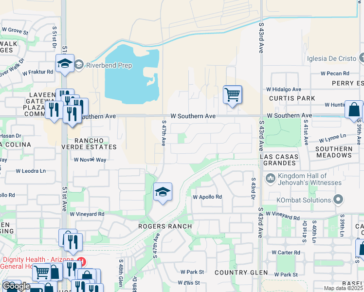 map of restaurants, bars, coffee shops, grocery stores, and more near 4619 West Tryan Lane in Phoenix