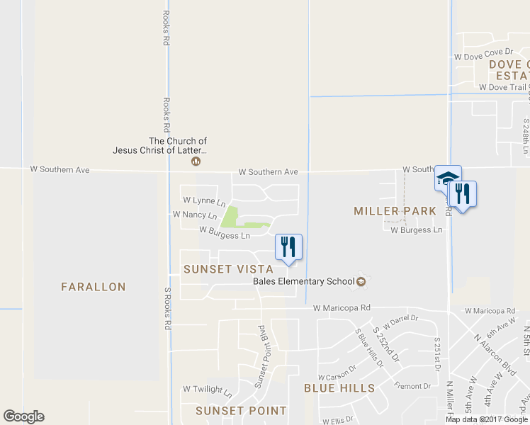map of restaurants, bars, coffee shops, grocery stores, and more near 25632 West Nancy Lane in Buckeye